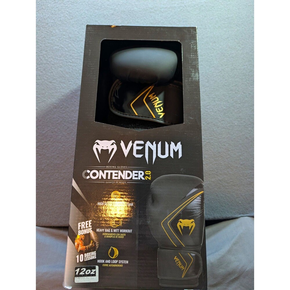 Venum Contender 2.0 Boxing Gloves 12 oz Black Gold Training Sparring NIB